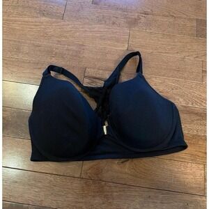 Cacique Black lightly Lined T-Shirt Front Clasp Cross Back 44DDD Bra
